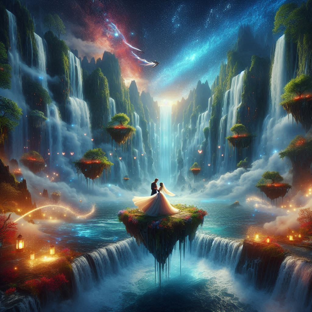 Romantic couple under the waterfall (2)