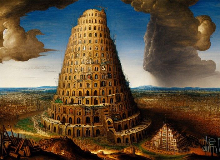 The Tower Of Babel Painting By Hendrick Van Cleve Iii - Ai Generated 