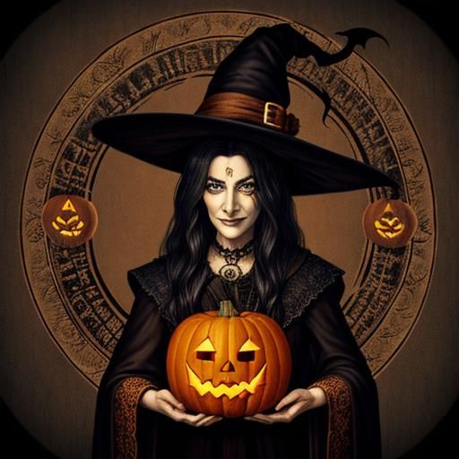 A witch carving a jacko lantern