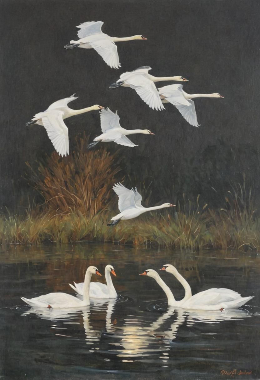 ... Swans by Floodlight