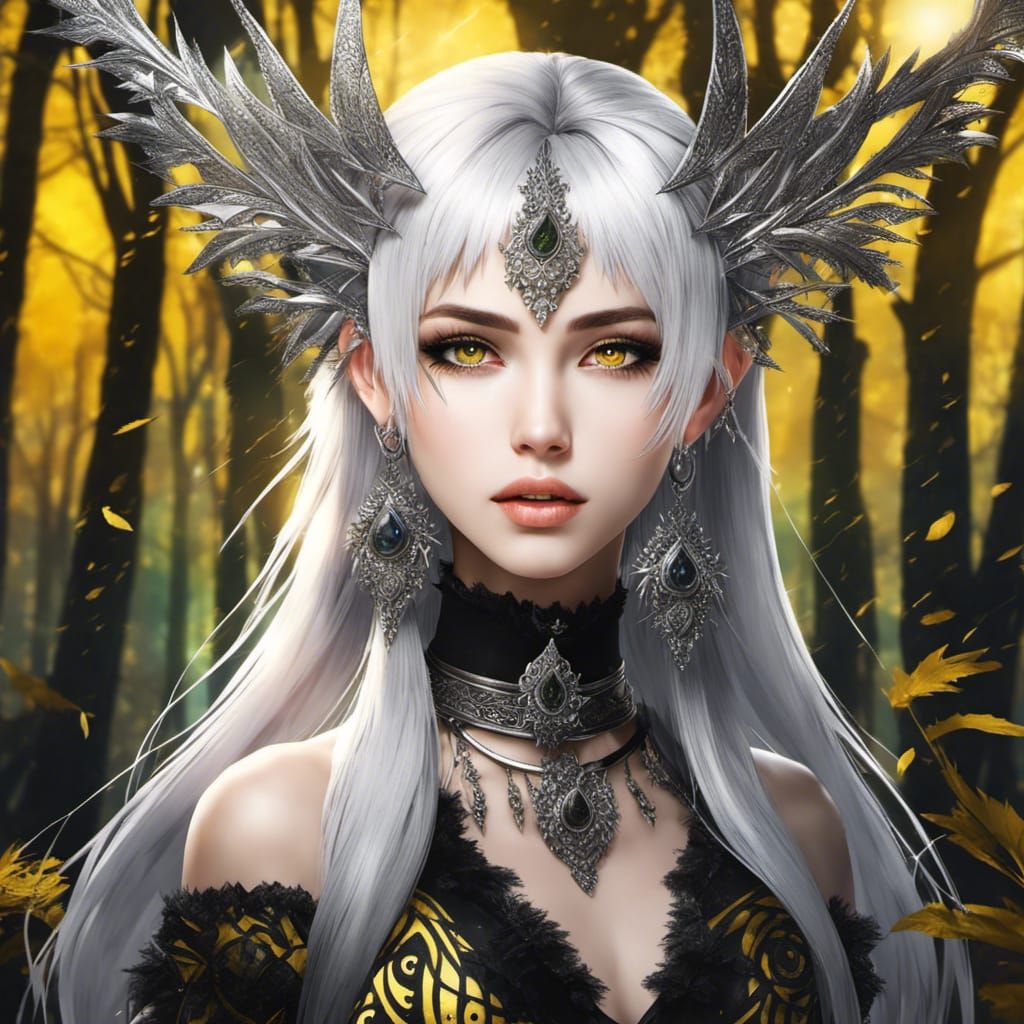 Raver Goth Cute Girl, Silver Spiked Hair, Yellow Multilayered Eyes ...