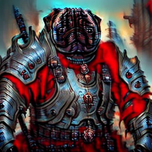 a warrior pug armor on the pug in a cave - AI Generated Artwork ...