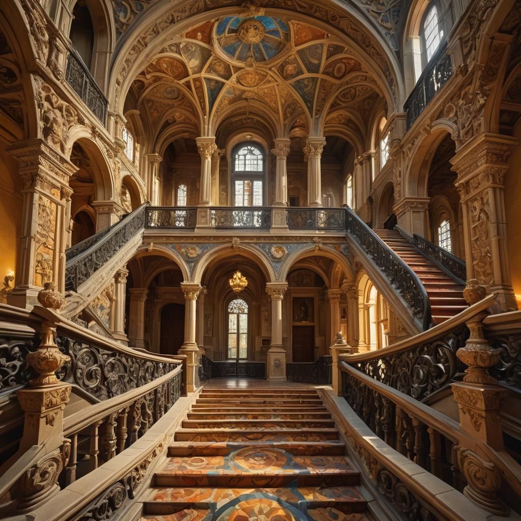 Surreal Infinite Staircase in Grand Hall