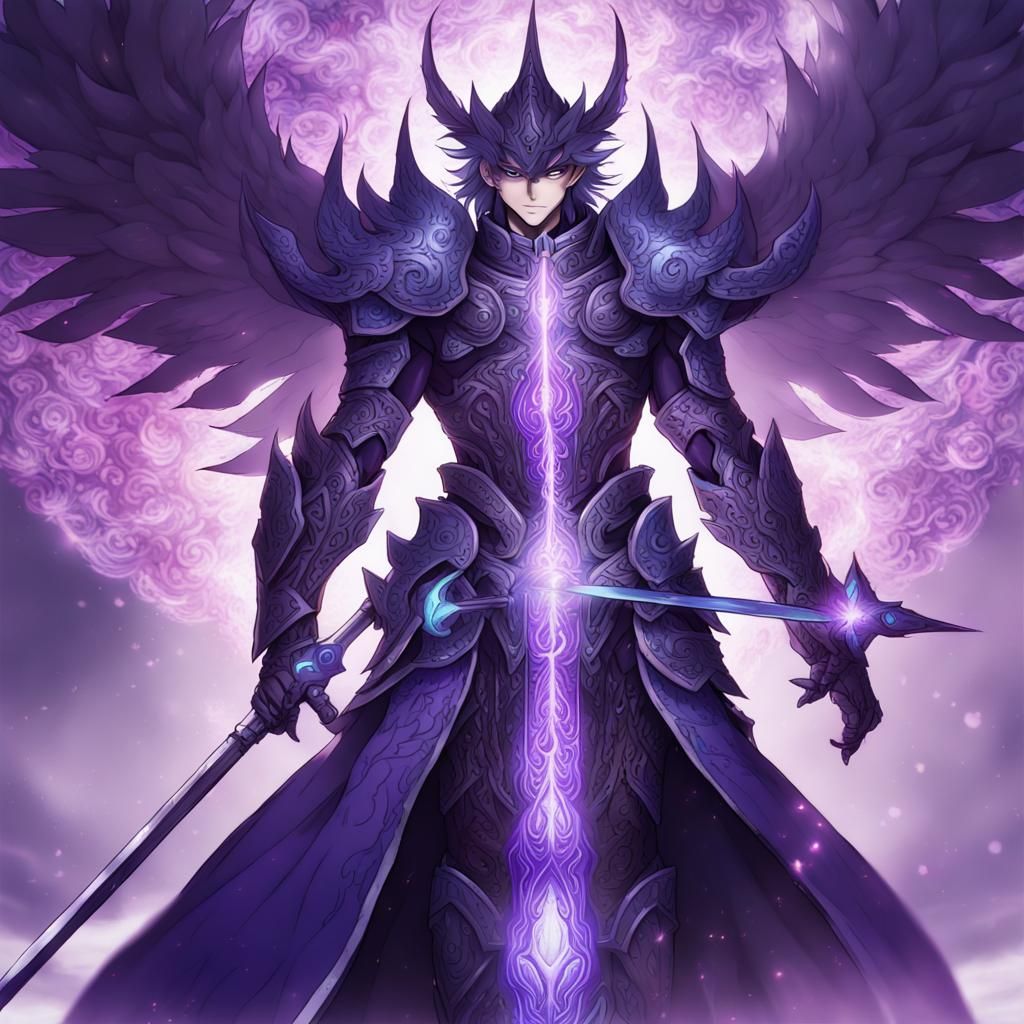 Zephyr stands tall and imposing, his purple hell flame armor enveloping ...