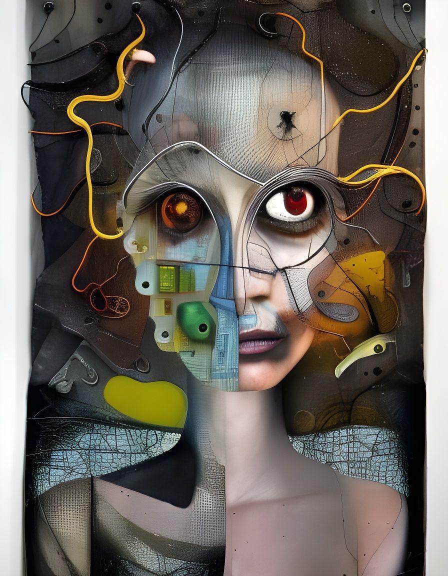 Surreal Portrait in Textile Art Style