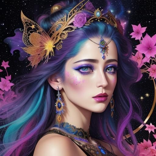 Her Crowned Purple Hair - AI Generated Artwork - NightCafe Creator