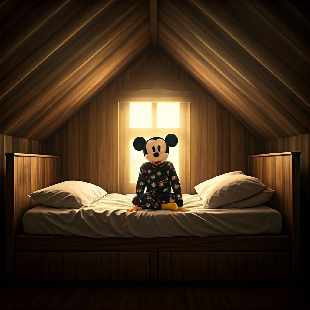 Mickey Mouse's Cozy Nighttime Adventure in Cinematic Style