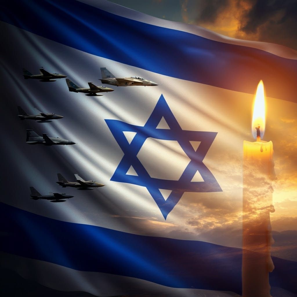 Israeli Flag & Air Force Planes in Dramatic Sky