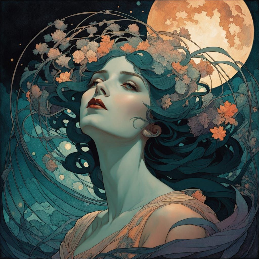 Surreal Floral Goddess in Vibrant Textile Collage Art