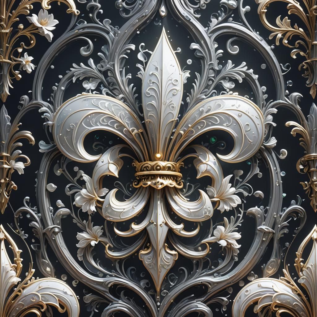 Create an image of a transparent a neon white fleur de lis