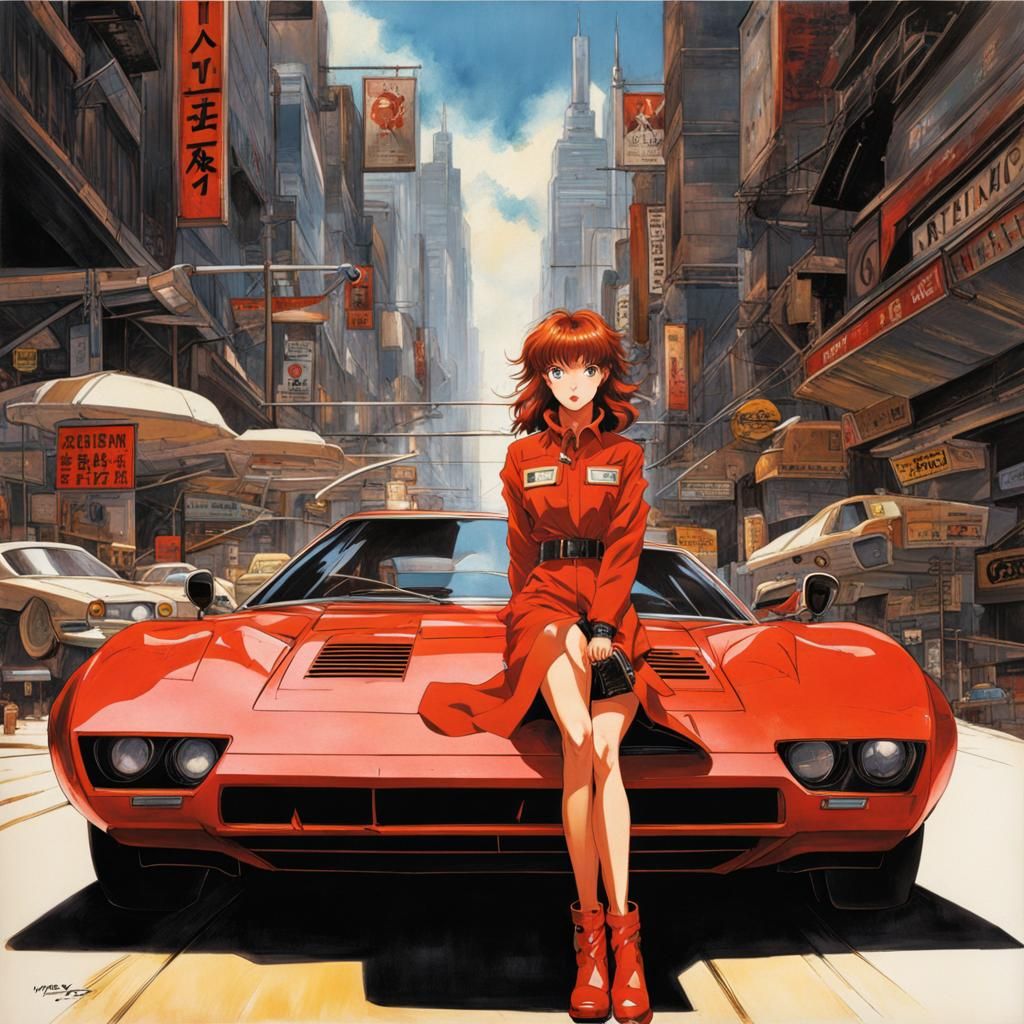 Asuka Soryu Langley, Akira concept art, photorealistic, Vint...