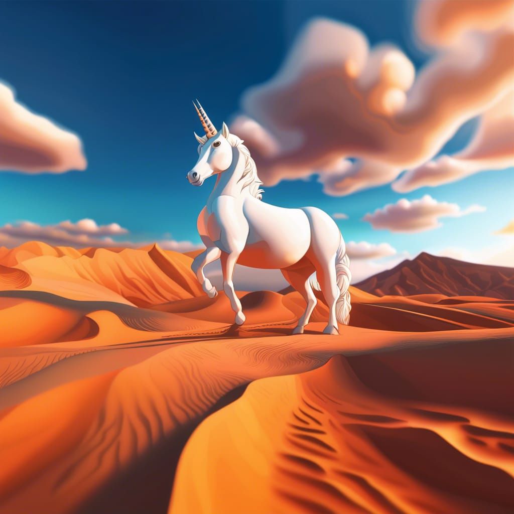 White Unicorn in the Korath Desert: Sunset