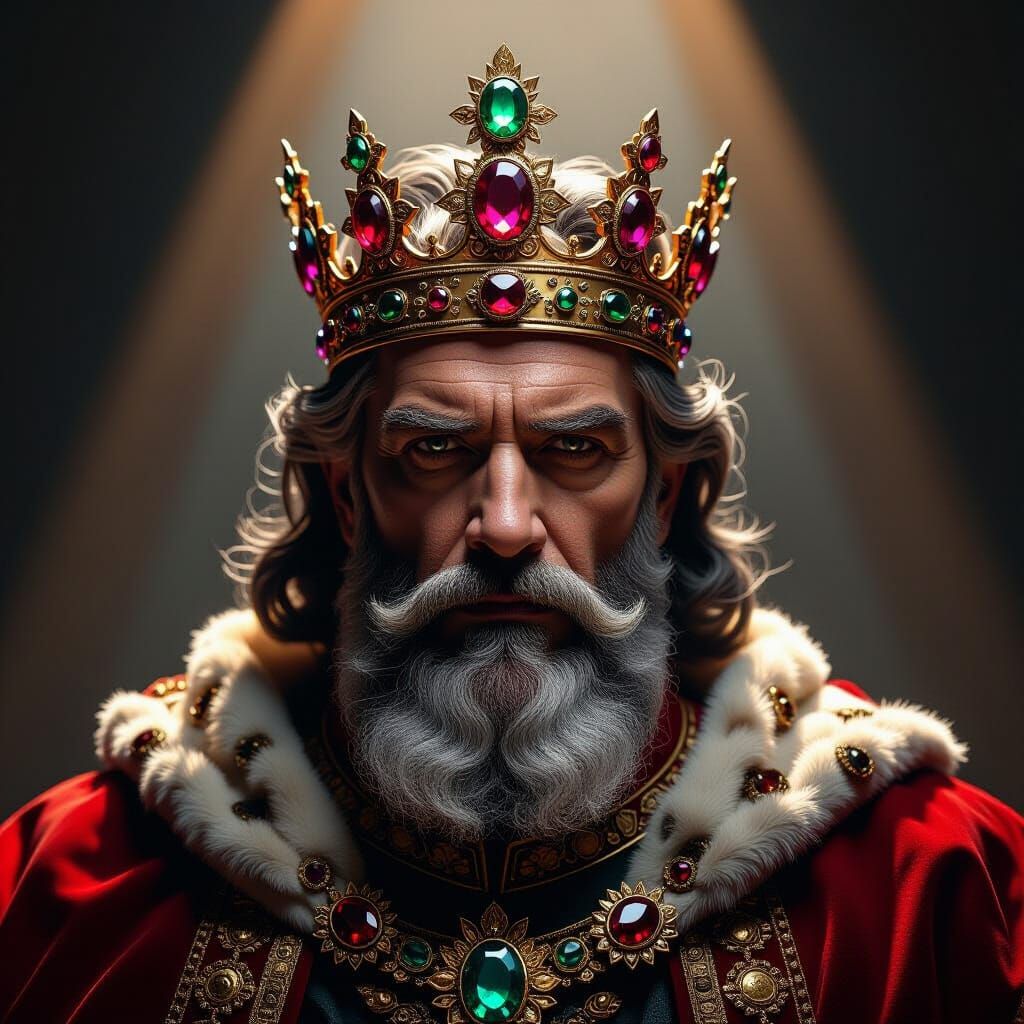 Ancient King with Majestic Gemstone Crown