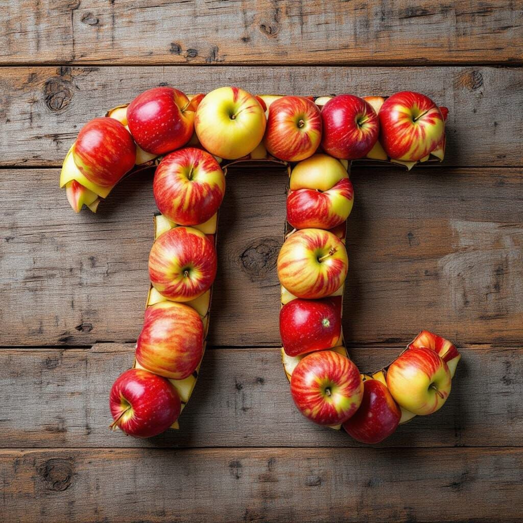 Apples Form Greek Letter Pi on Rustic Table