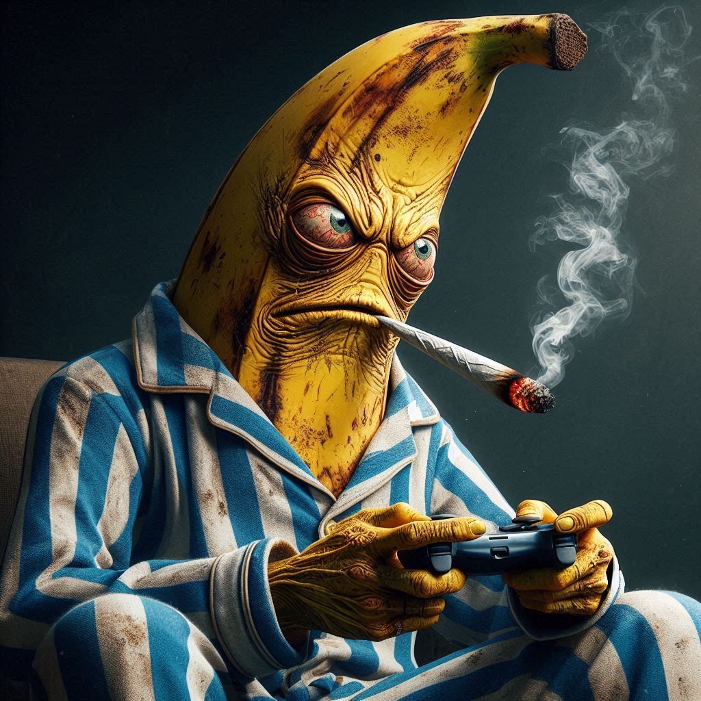 Banana Guy (smoking a joint and playing videogames)