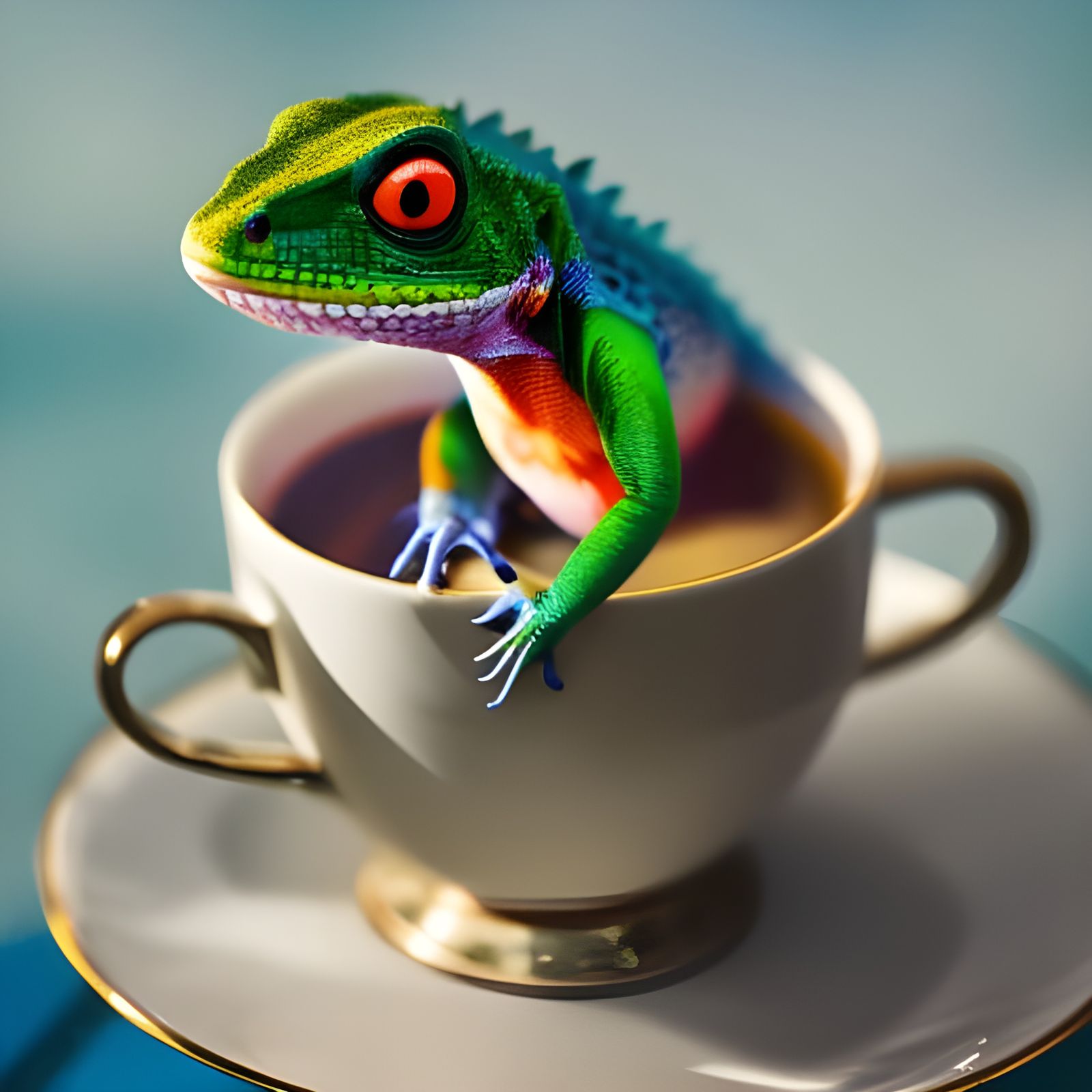 Lizard in a teacup  by @Laevos