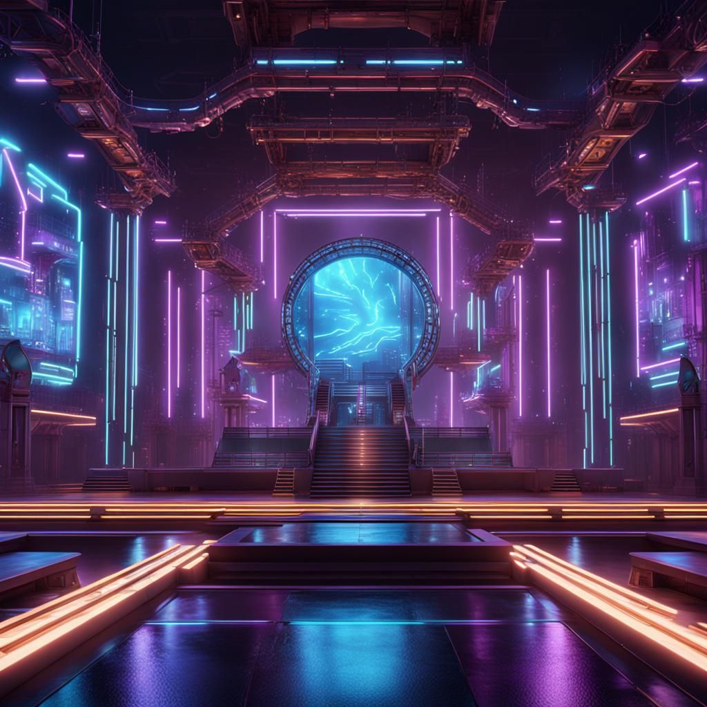 futuristic  neon  and metal stage