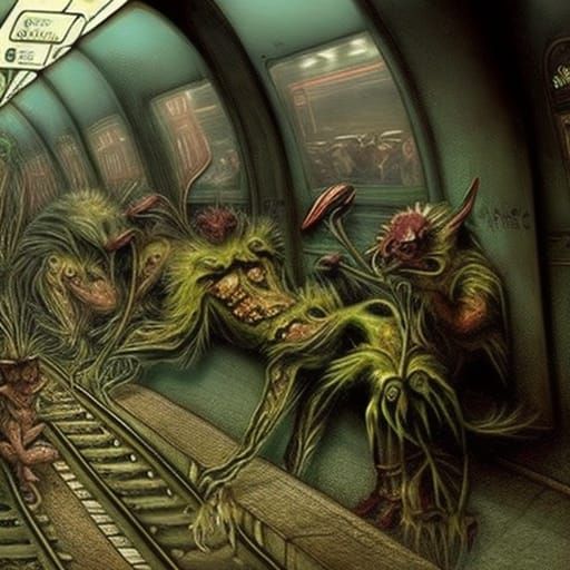 furry carniverous plants eat victims in train subway station...