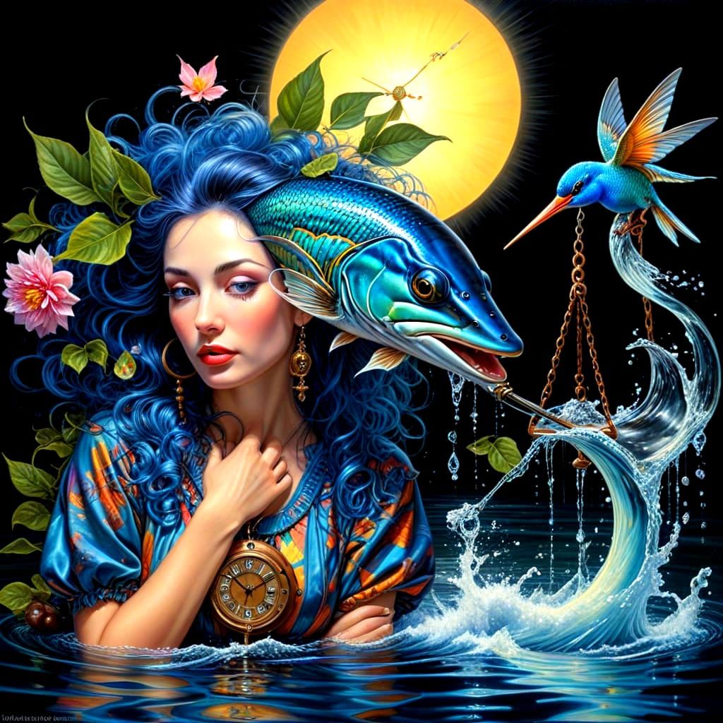 Surrealistic Portrait of a Vibrant Lady in a Fantastical Sce...