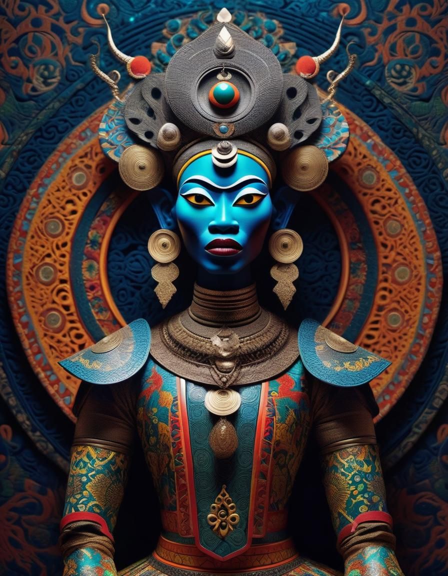 kafir djinn, Wayang style, hypnotic, dreamy, surrealism, fantasy, hallucinate, Hyperdetailed, colorful, ...  by @flirrgeflurr