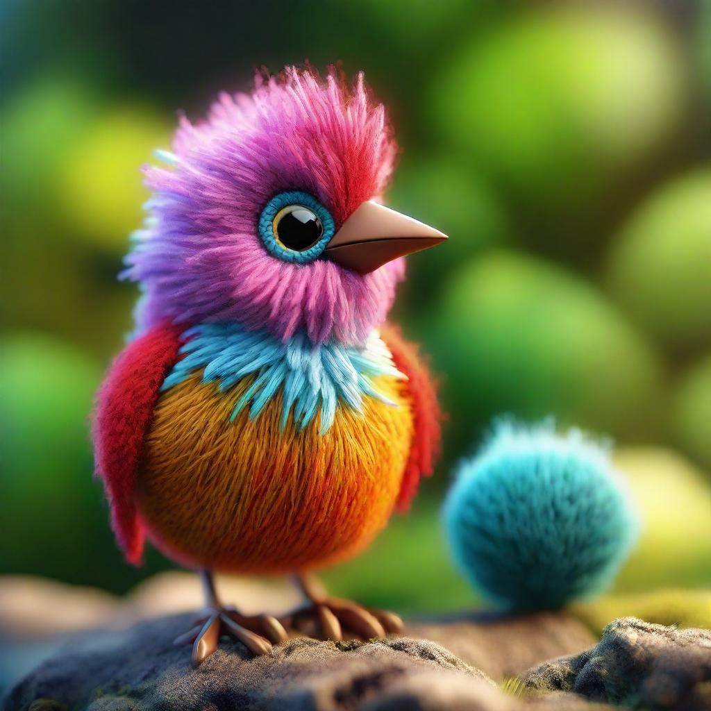 Adorable Knitted Baby Bird with Chibi Eyes