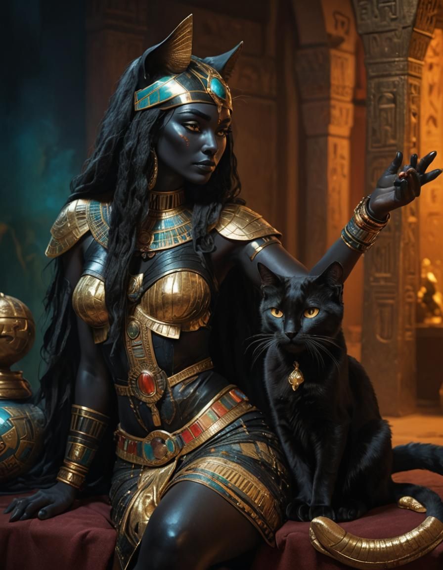 Bast and her favourite cat Bahiti  by @Thordis Alfstein