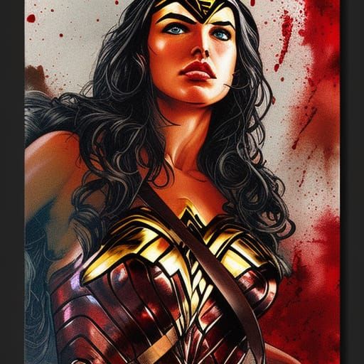 wonder woman muddy bloody art portrait card