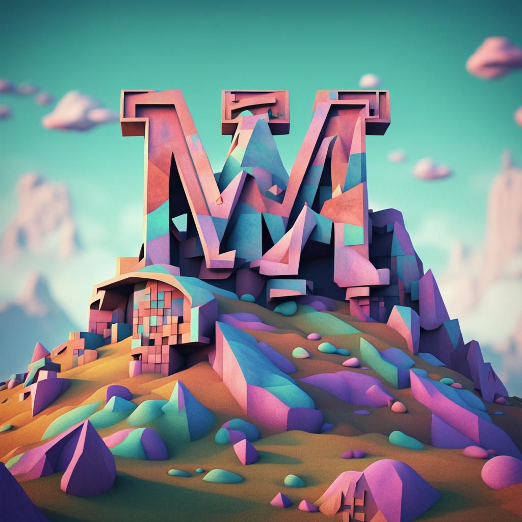 The letters "M_M" on a mountain top psychedelic colors gothi...