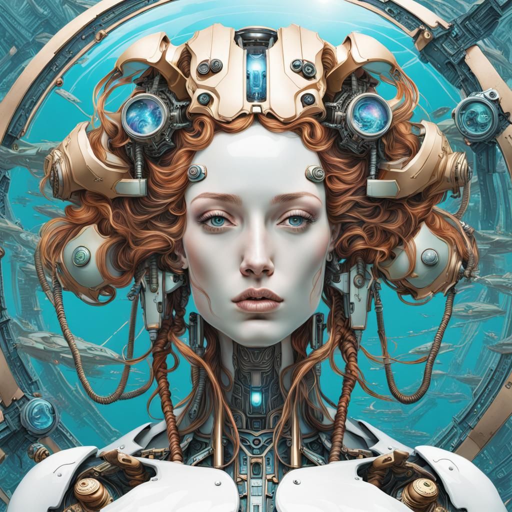 Birth of Venus as a cyborg , futuristic