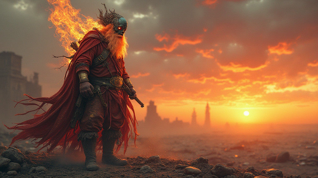 Post Apocalyptic, saturated colors, fire eating Santa Claus kintsugi Behance HD 