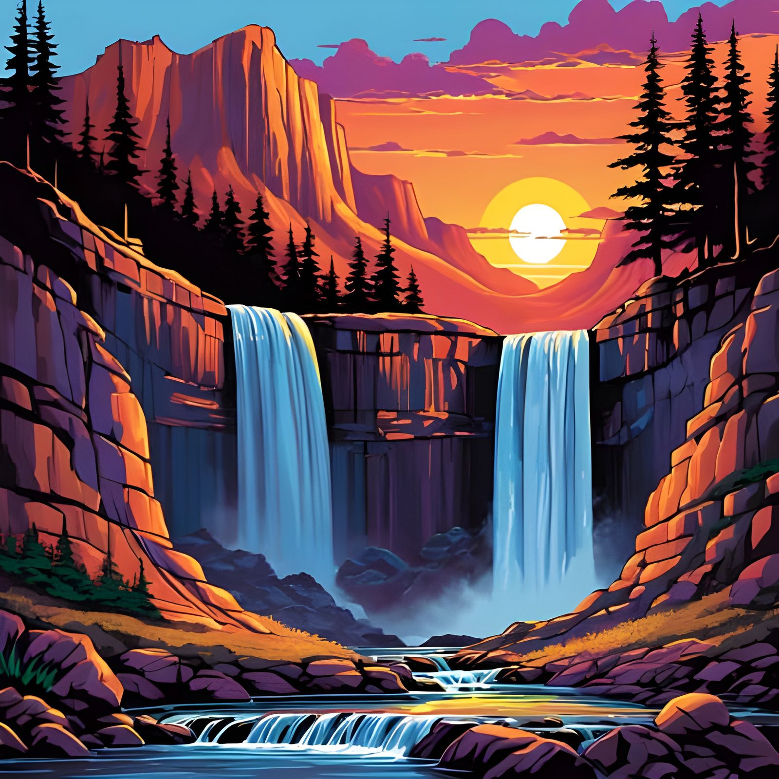 Sunset at the waterfall