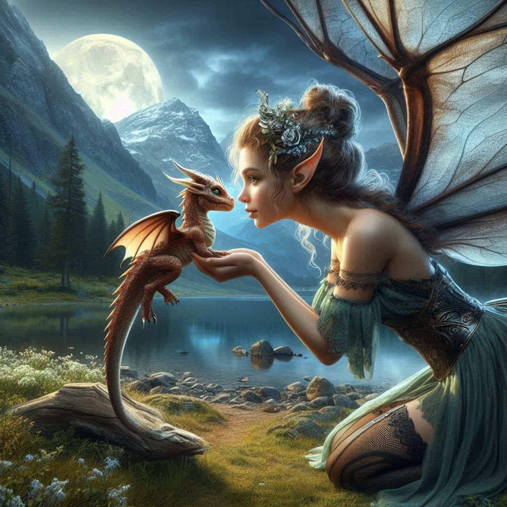 Fairy and dragon by the lake 4