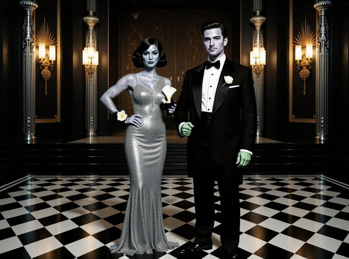 Elegant Zombie Prom Night | Art Deco prom in 1920s style (Flux Kontext Dev + Edit)