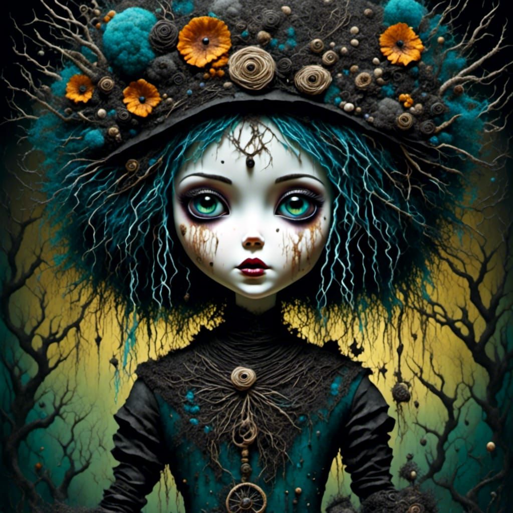 Intricately detailed alcohol ink illustration, Swamp Witch, ...