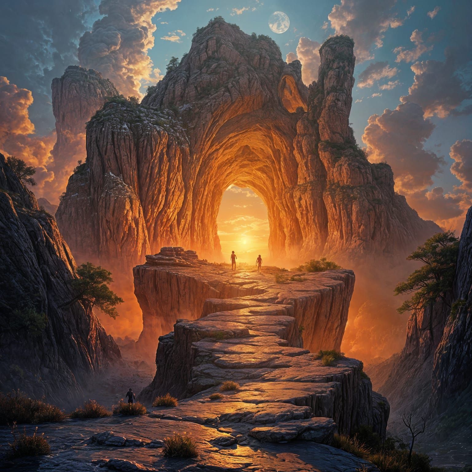 Mystical Universe with Surreal Figures, Detailed Matte Paint...