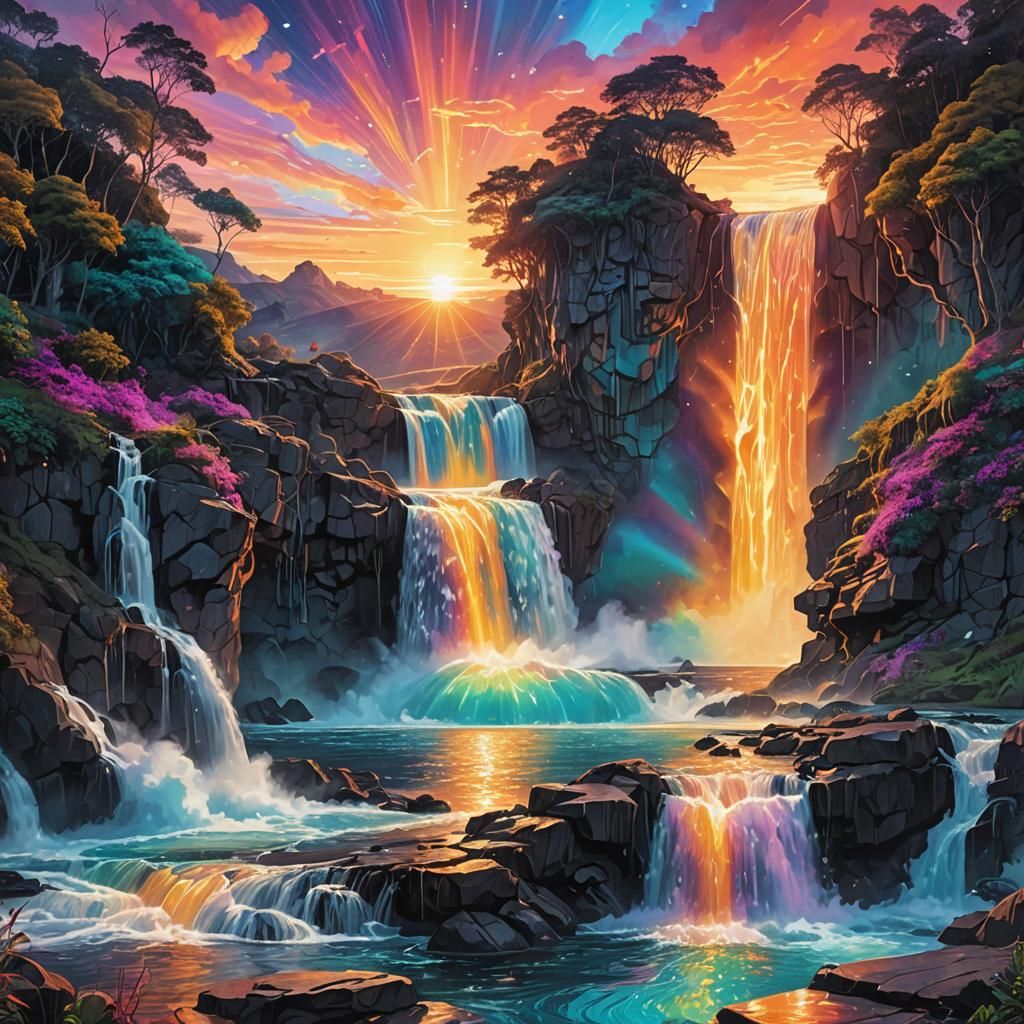 Waterfall sunset