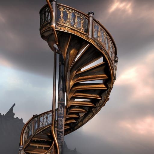 Spiral steampunk stairs to nowhere