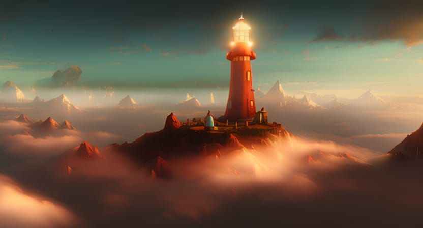 a lighthouse above the clouds