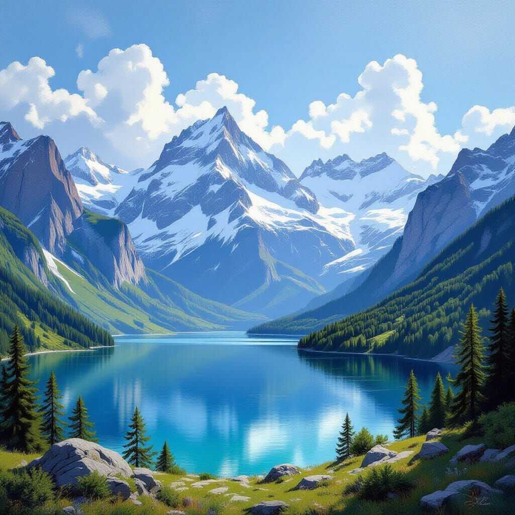 Snow-Capped Alps Landscape Painting