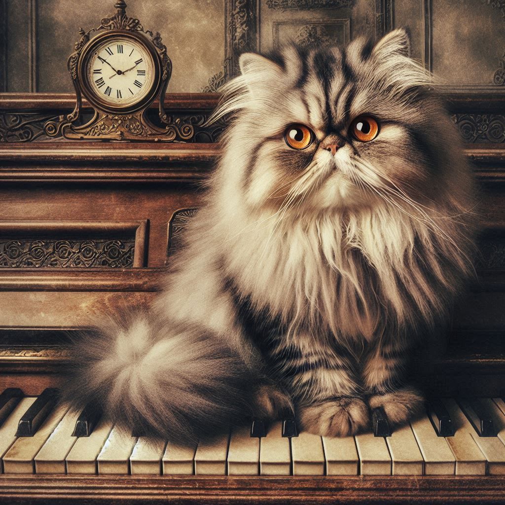 Persian Cat on a Vintage Piano 2