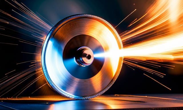 The machine is a big, spinning disc made of shiny metal, nar...