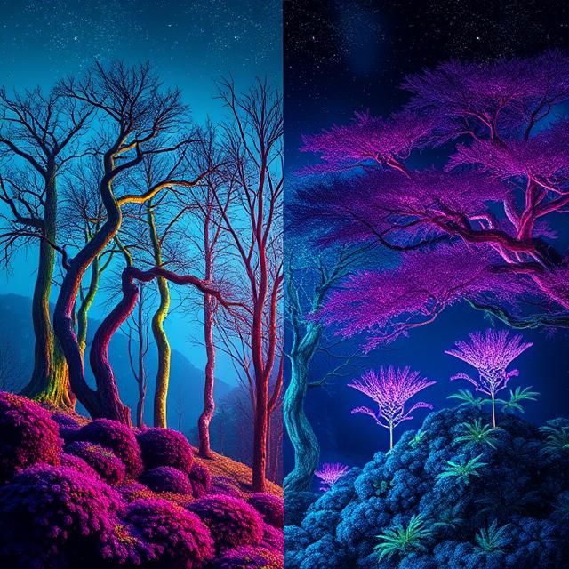 Daylight on one half of a landscape and night on the other.