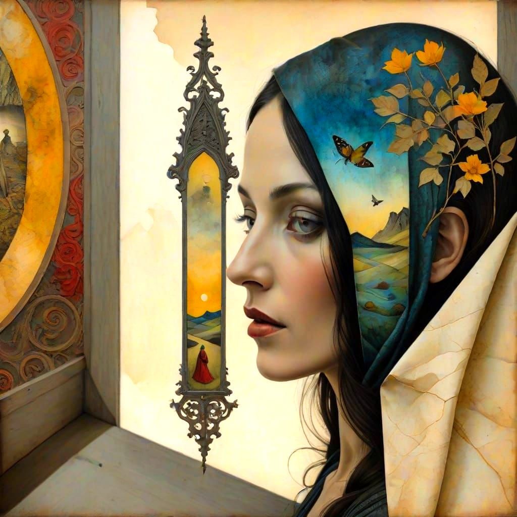 Beautiful Lady in Surreal Scene, Photorealistic Art