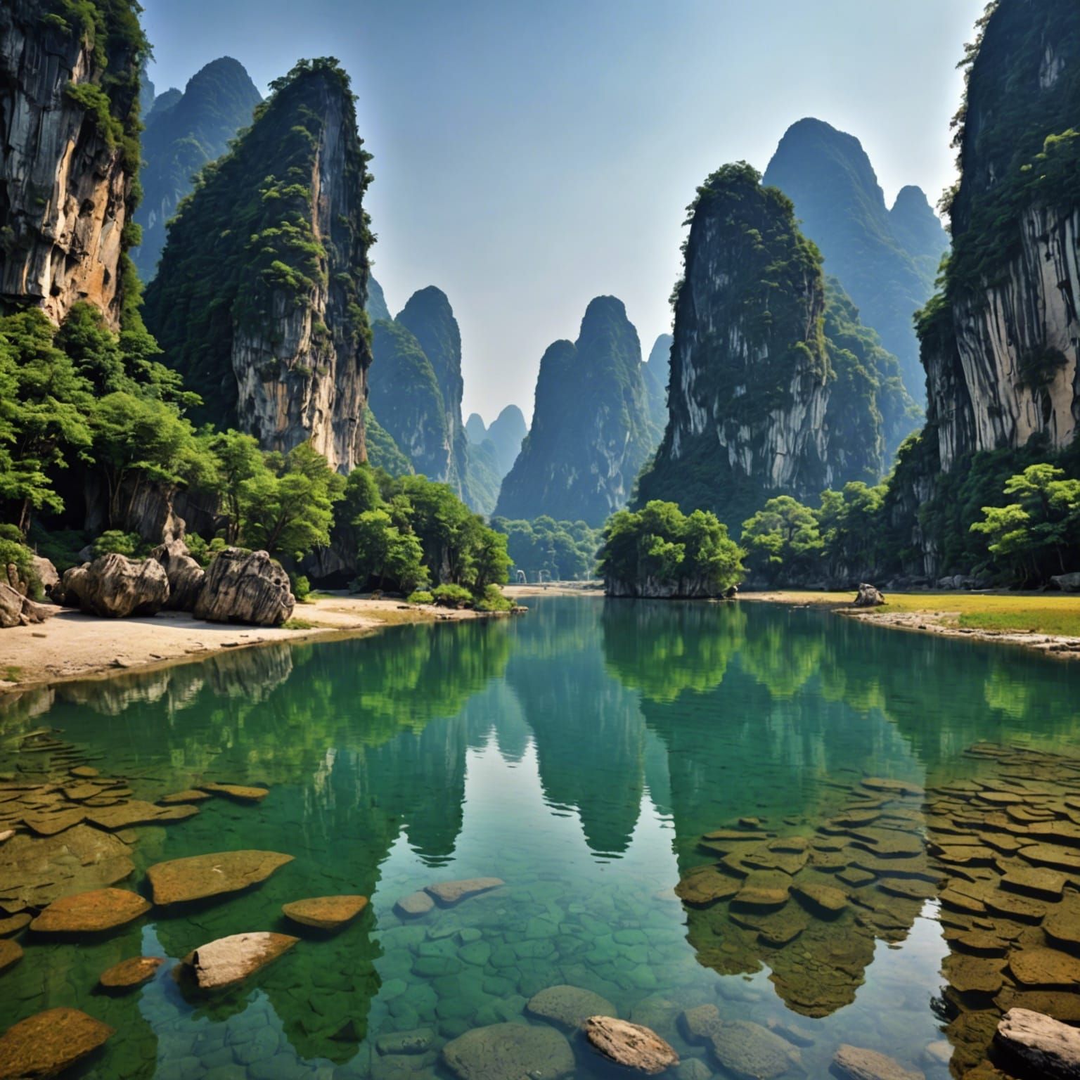 Guilin Landscape with Karst Landforms in HDR