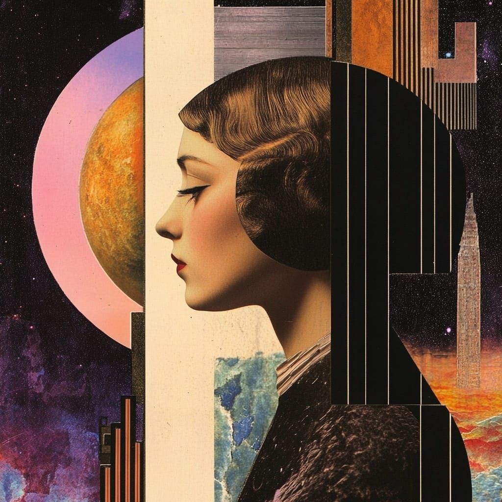 Non-lieu art deco style surreal carte-de-visite. vibrant colors, Hyperrealistic, concept art, mid shot, intricately detailed, color depth, d...