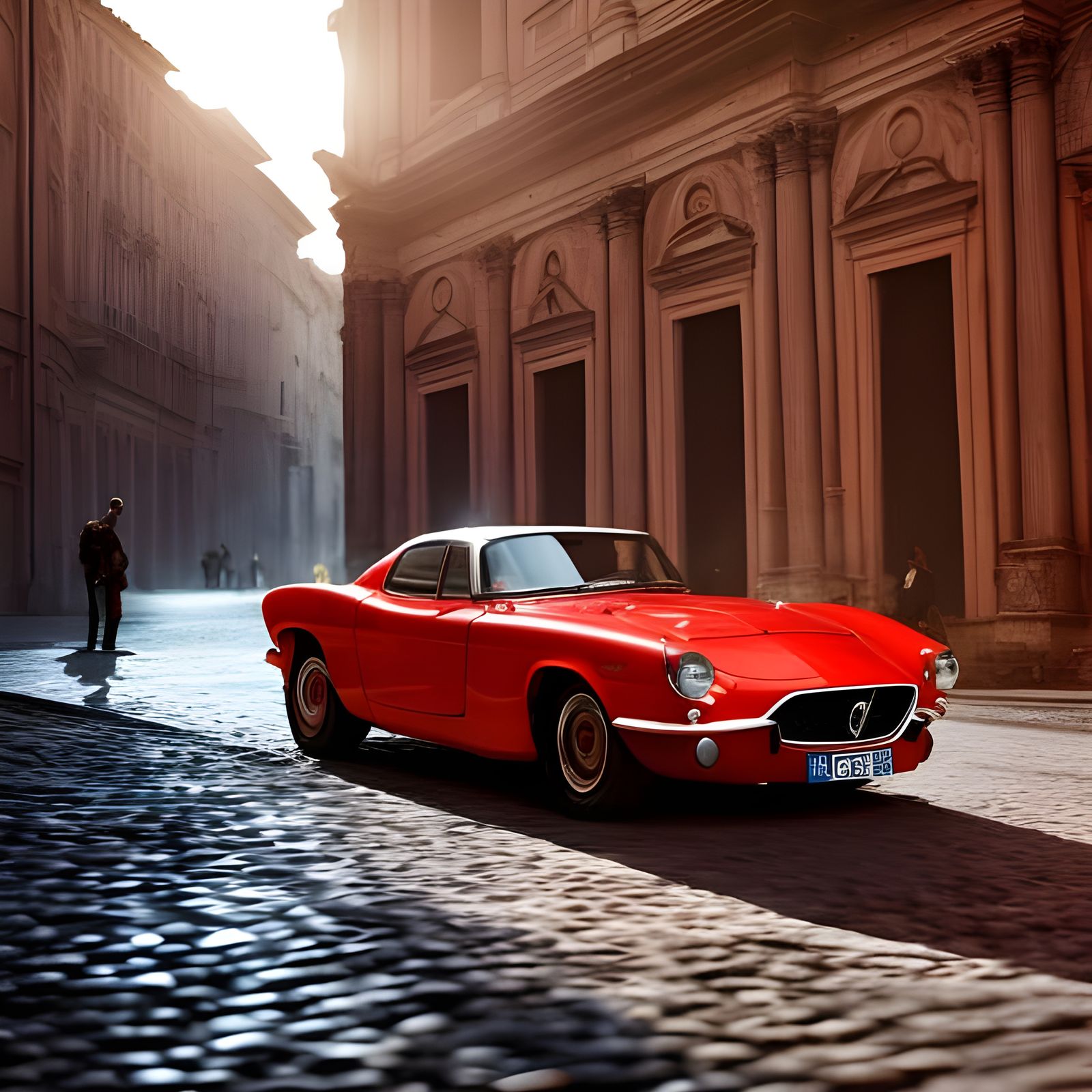 Volvo P1800 in streets of ancient Rome,  by @Deep in a Dream