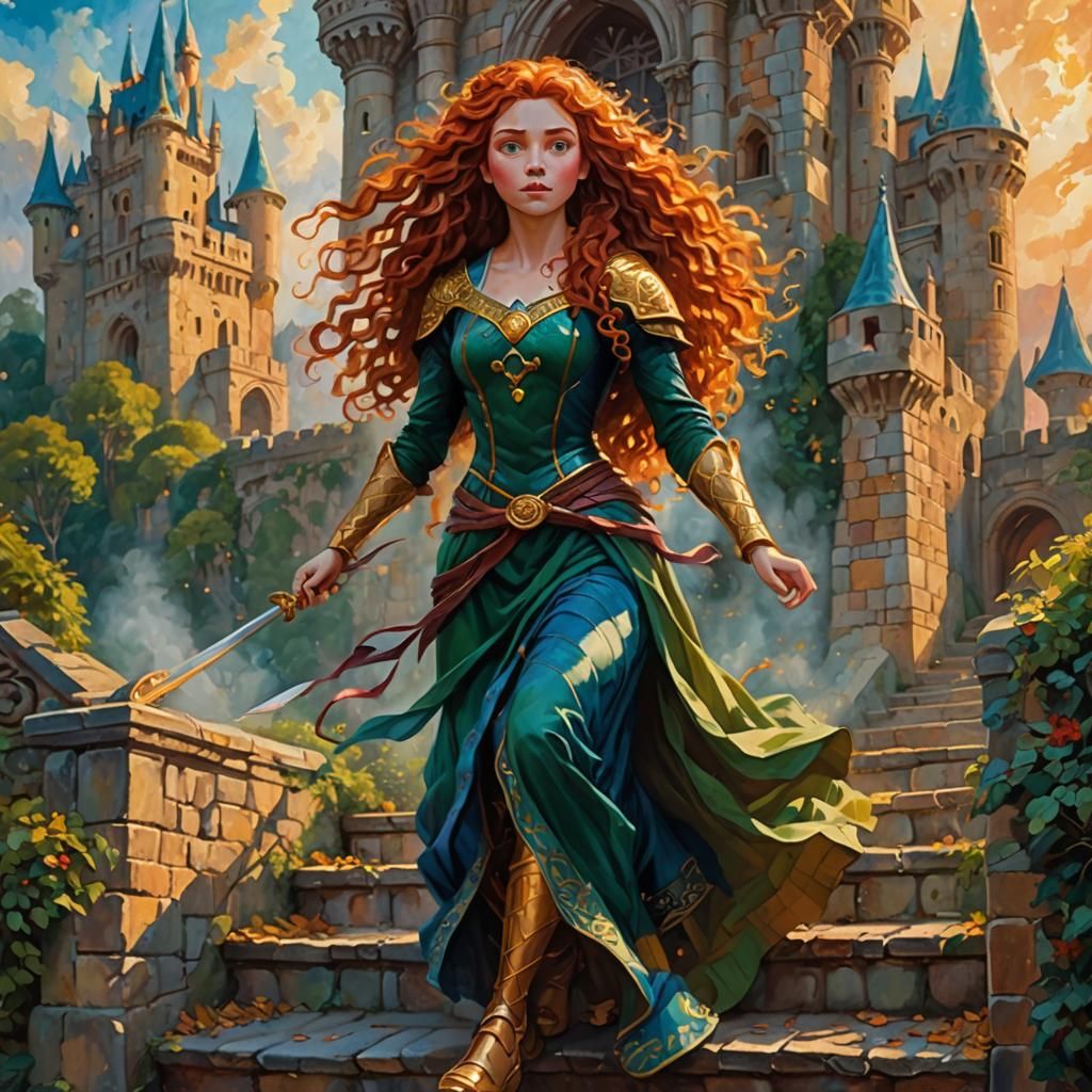 Princess Merida running down the castle’s steps
