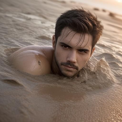 Hot man sinking in Quicksand.