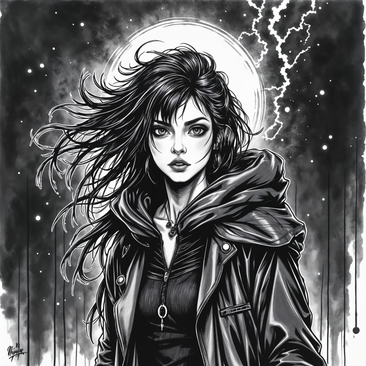 Electric Alien Goddess in Charcoal Hyperdetail