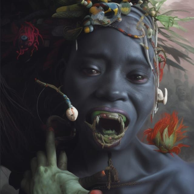 Scary Haitian voodoo witch doctor by Greg Olsen Huang Guangj...